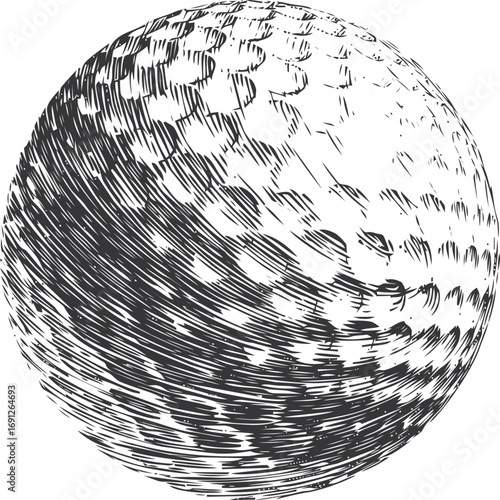 Golf vector sketch hand drawn line art on icon, golf ball in vintage engraving style — stock vector