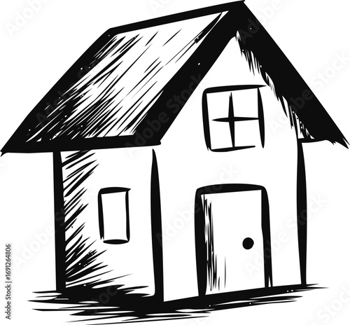 Hand vector sketch hand drawn line art on icon, house in black and white style — stock vector