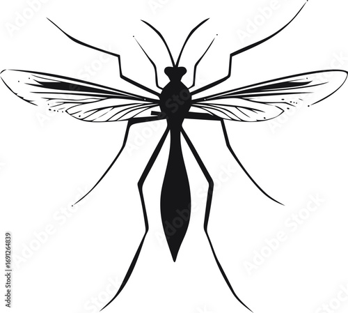 Mosquito vector hand drawn in nature, mosquito silhouette in minimalist black — stock vector