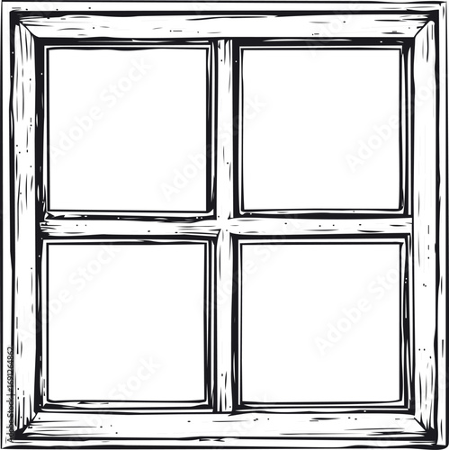 Cottage vector hand drawn in outline, vintage wooden window frame in rustic — stock vector