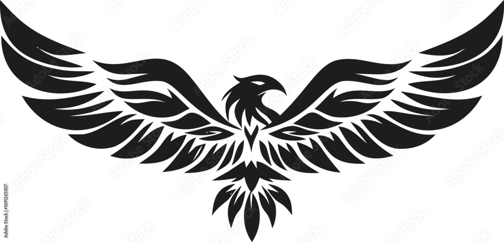 Fototapeta premium Tribal vector hand drawn line art on icon, tribal eagle with spread wings — stock vector