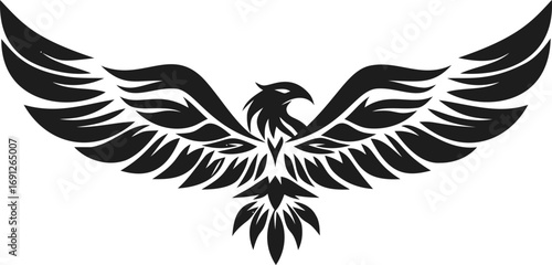 Tribal vector hand drawn line art on icon, tribal eagle with spread wings — stock vector