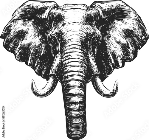 Elephant vector sketch hand drawn line art in nature, elephant head in vintage engraving style — stock vector