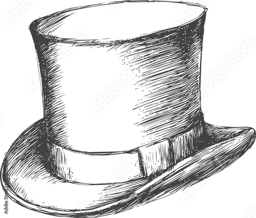 Gentleman vector sketch hand drawn line art in outline, vintage top hat in monochrome engraving — stock vector