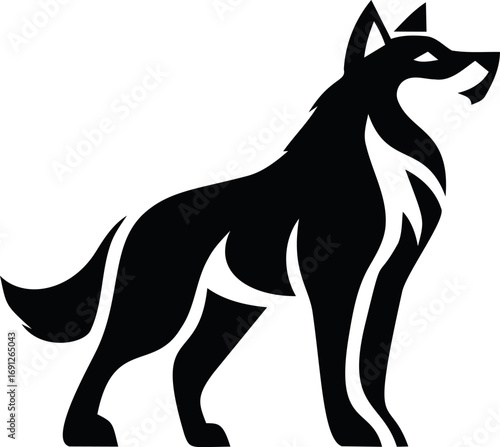 Wolf vector hand drawn line art in nature, wolf silhouette in bold black tribal — stock vector