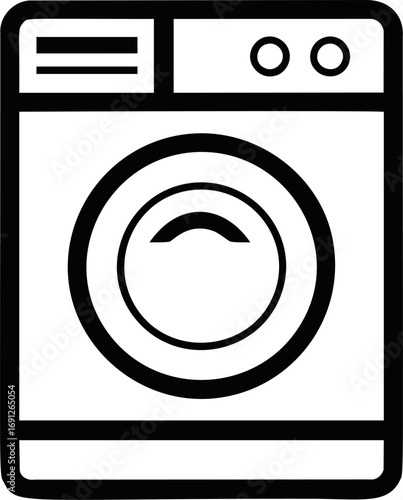 Appliance vector hand drawn line art on icon, washing machine icon in bold minimal — stock vector