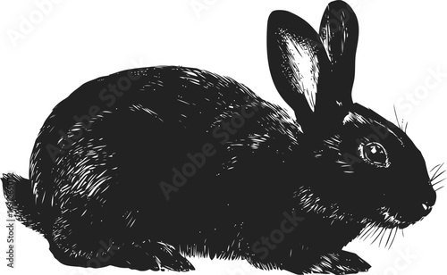 Rabbit vector sketch hand drawn line art in nature, black and white rabbit engraving style — stock vector