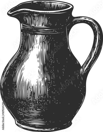 Ceramic vector hand drawn line art in restaurant, vintage water pitcher engraving style — stock vector
