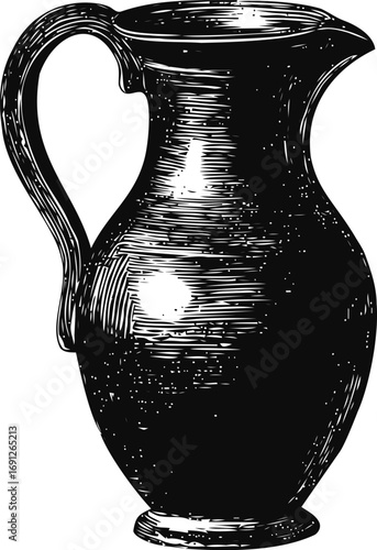 Kitchenware vector sketch hand drawn line art in outline, vintage water pitcher engraving style — stock vector