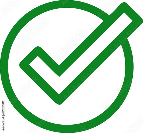 Green vector hand drawn line art on icon, green check mark in circle minimal — stock vector