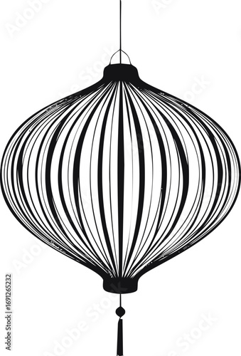 Chinese vector hand drawn line art on icon, chinese lantern in black and white — stock vector