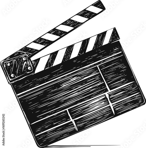 Film vector sketch hand drawn line art in isolated, film clapperboard illustration — stock vector