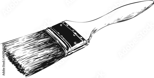 Paint vector sketch hand drawn line art in isolated, paint brush in black and white — stock vector