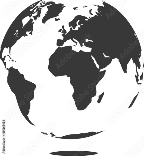 Isolated vector hand drawn line art on icon, black and white globe with africa — stock vector