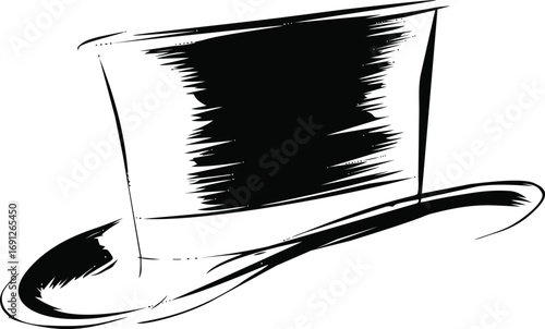 Hat vector sketch hand drawn on icon, top hat in bold black ink — stock vector