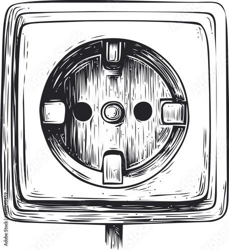 Socket vector sketch hand drawn line art in outline, electric socket in vintage engraving style — stock vector