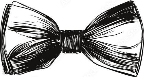 Bow vector sketch hand drawn line art on icon, bow tie in black and white — stock vector