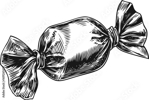 Candy vector sketch hand drawn line art, vintage candy wrapped sweet in retro — stock vector