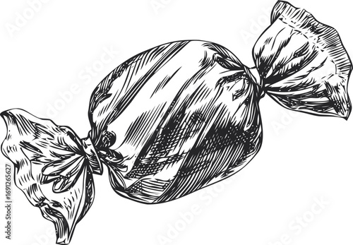 Candy vector sketch hand drawn line art in isolated, vintage candy in retro engraving style — stock vector