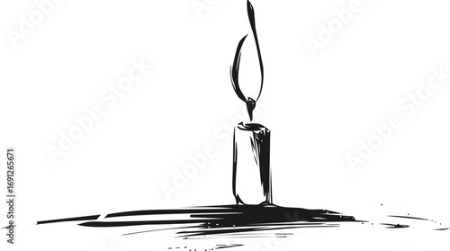 Candle vector sketch hand drawn line art in isolated, black candle with flame on white — stock vector