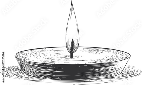 Candle vector sketch hand drawn line art, vintage candle in dish engraving style — stock vector