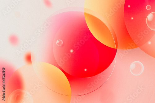 Abstract fluid grainy gradient with bubbles in pastel red-orange and pink tone.