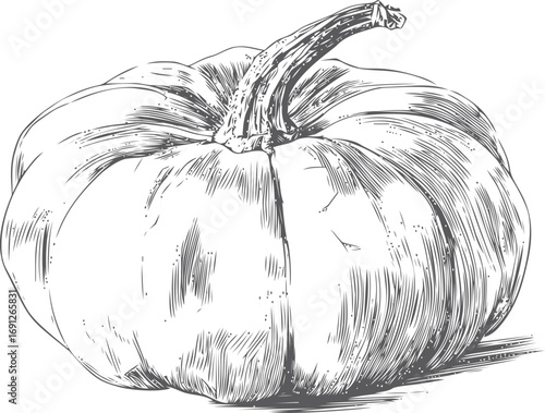 Pumpkin vector sketch hand drawn line art in nature, pumpkin detailed vintage engraving style — stock vector