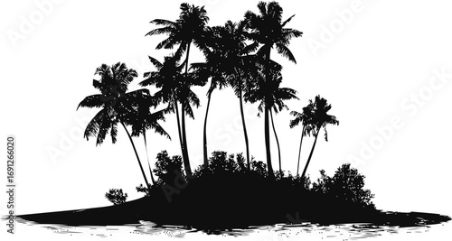 Palm vector hand drawn line art in nature, palm tree silhouettes on tropical island — stock vector