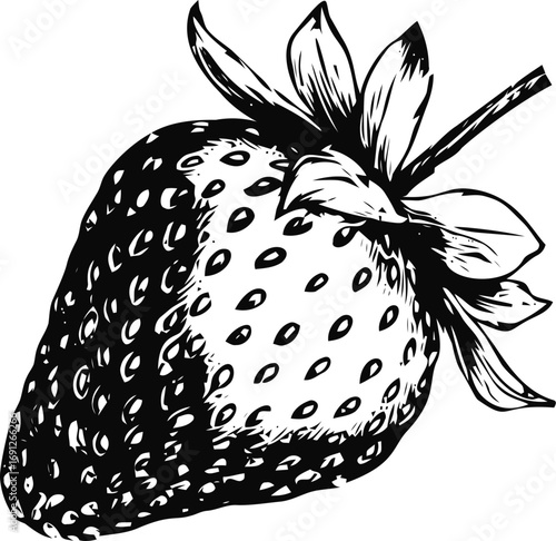 Strawberry vector sketch hand drawn line art in isolated, strawberry in black and white engraving — stock vector