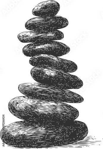 Stacked vector sketch hand drawn line art in nature, stacked stones engraving style for zen — stock vector