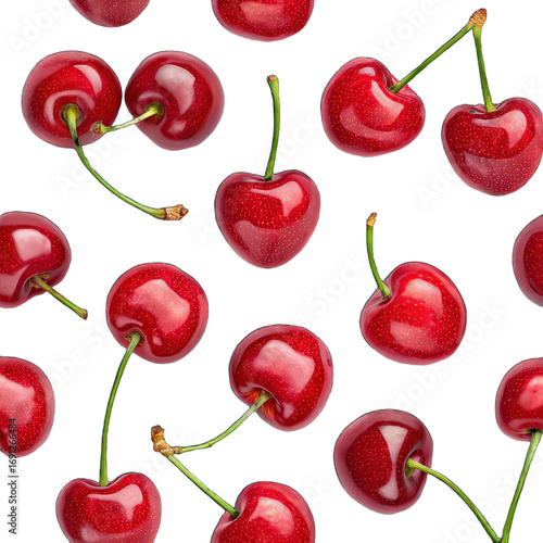 Red cherries isolated on transparent background generative AI png fresh fruit close-up png ripe cherries rendering png realistic cherries image png juicy cherry illustration png
