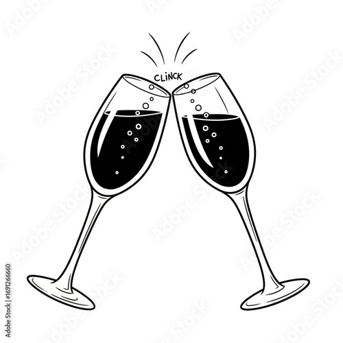 Two Champagne Glasses Clinking, Celebration Illustration
