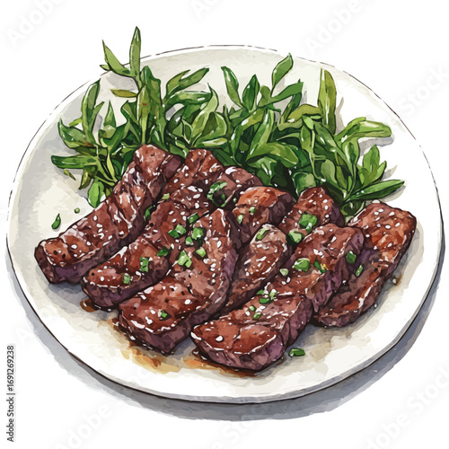 Bulgogi, watercolor clipart vector, isolated on a white background.