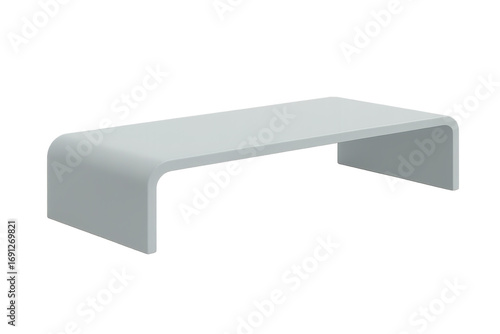 Modern light grey minimalist bench with rounded corners, isolated on transparent background