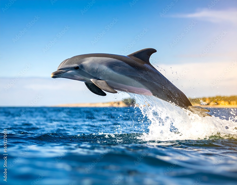Fototapeta premium Dolphin leaping from ocean waves