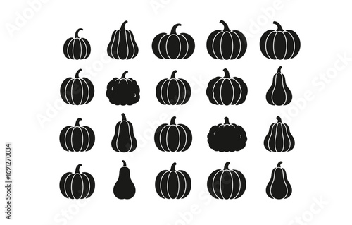 Silhouette pumpkin collection: diverse black gourds for autumn design