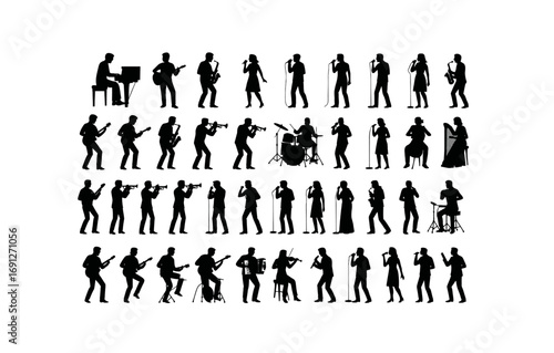 Diverse silhouette collection of musicians in performance