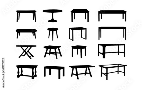Silhouette collection of various tables in minimalist design