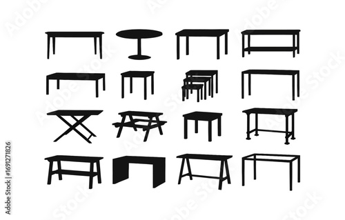 Collection of various table silhouettes in minimalist design