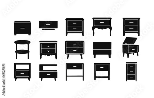 Set of various nightstand silhouettes in black design