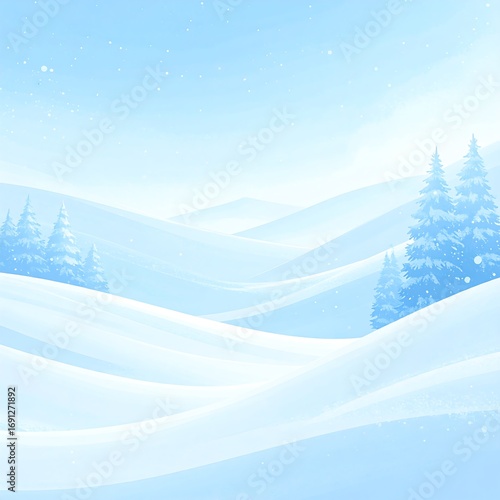 Serene winter landscape, snow-covered hills