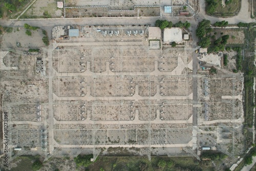 aerial view of city and grid station