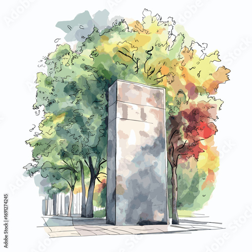 Berlin Wall Memorial. Berlin Wall Memorial watercolor vector illustration
