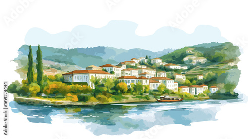 Douro Valley. Douro Valley watercolor vector illustration