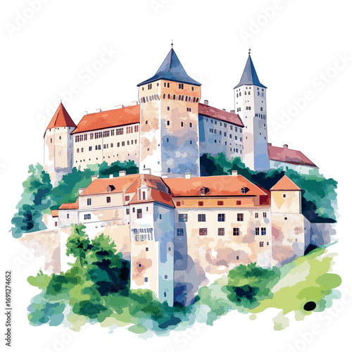 Ljubljana Castle. Ljubljana Castle watercolor vector illustration