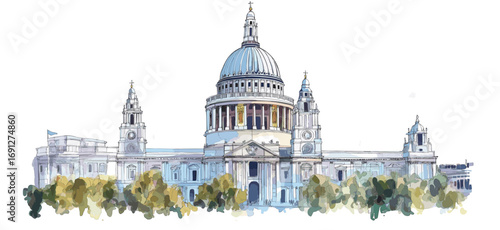 St. Paul's Cathedral. St. Paul's Cathedral watercolor vector illustration