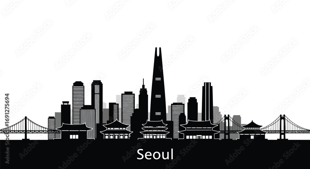 Naklejka premium Seoul City Skyline Illustration