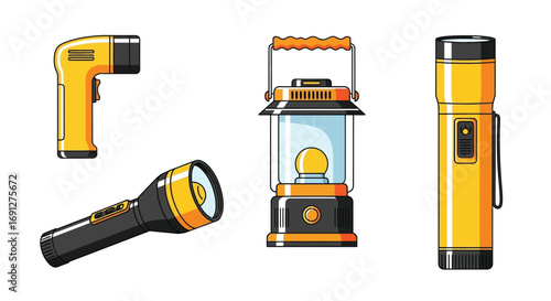 Various Light Sources: Flashlight, Lantern, and Thermometer