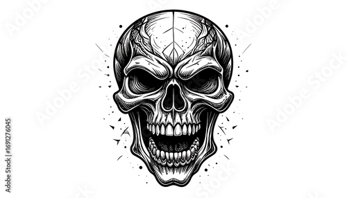 Intense skull graphic, detailed design