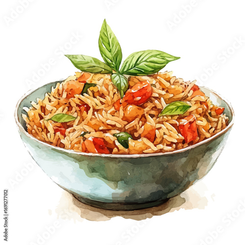 watercolor of Biryani, vector, isolated on a white background.